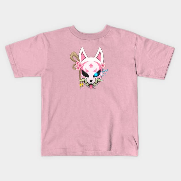 Oni Kitsune Fox Mask Kids T-Shirt by HanakoFox